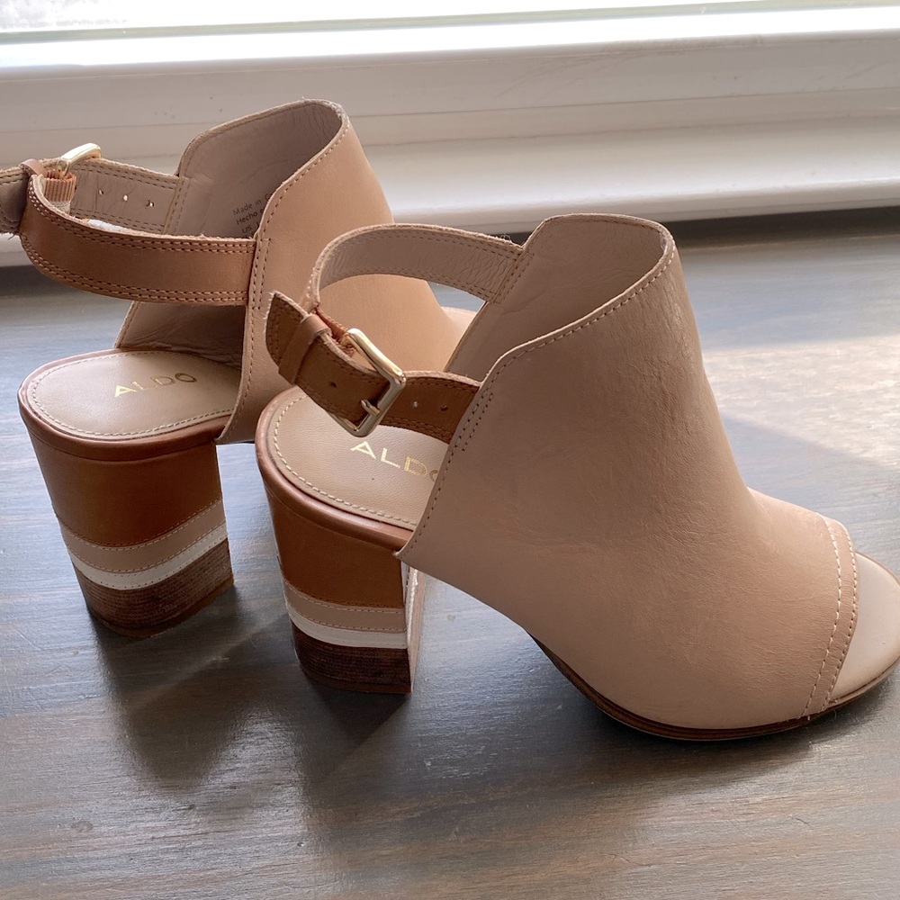 ALDO Juliusa Leather Peep Toe Color Block Heel